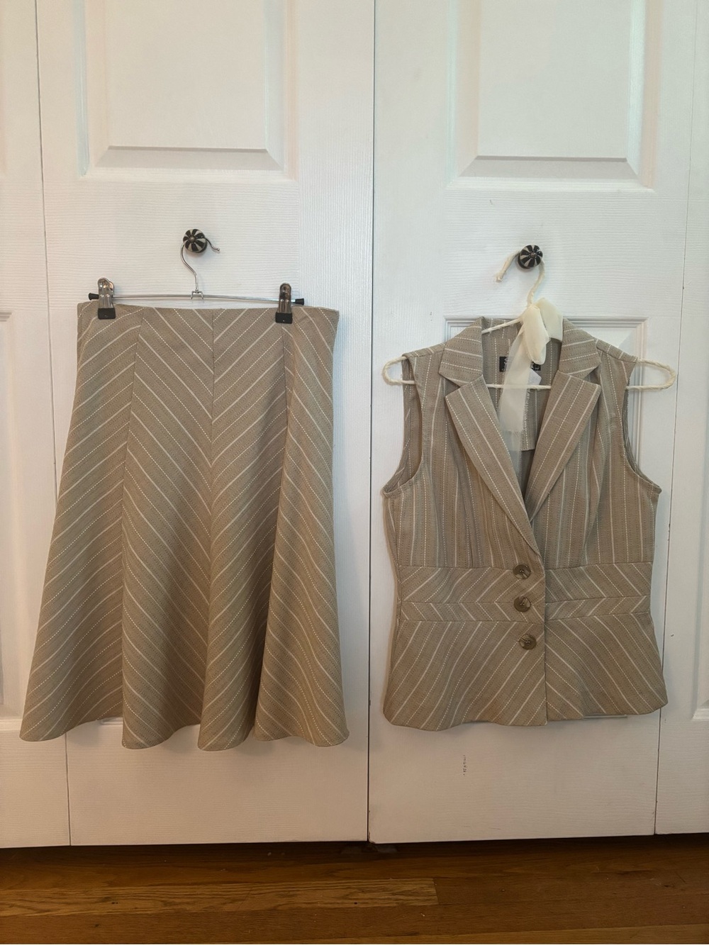 Spago Collection Beige Striped Blazer Vest Set